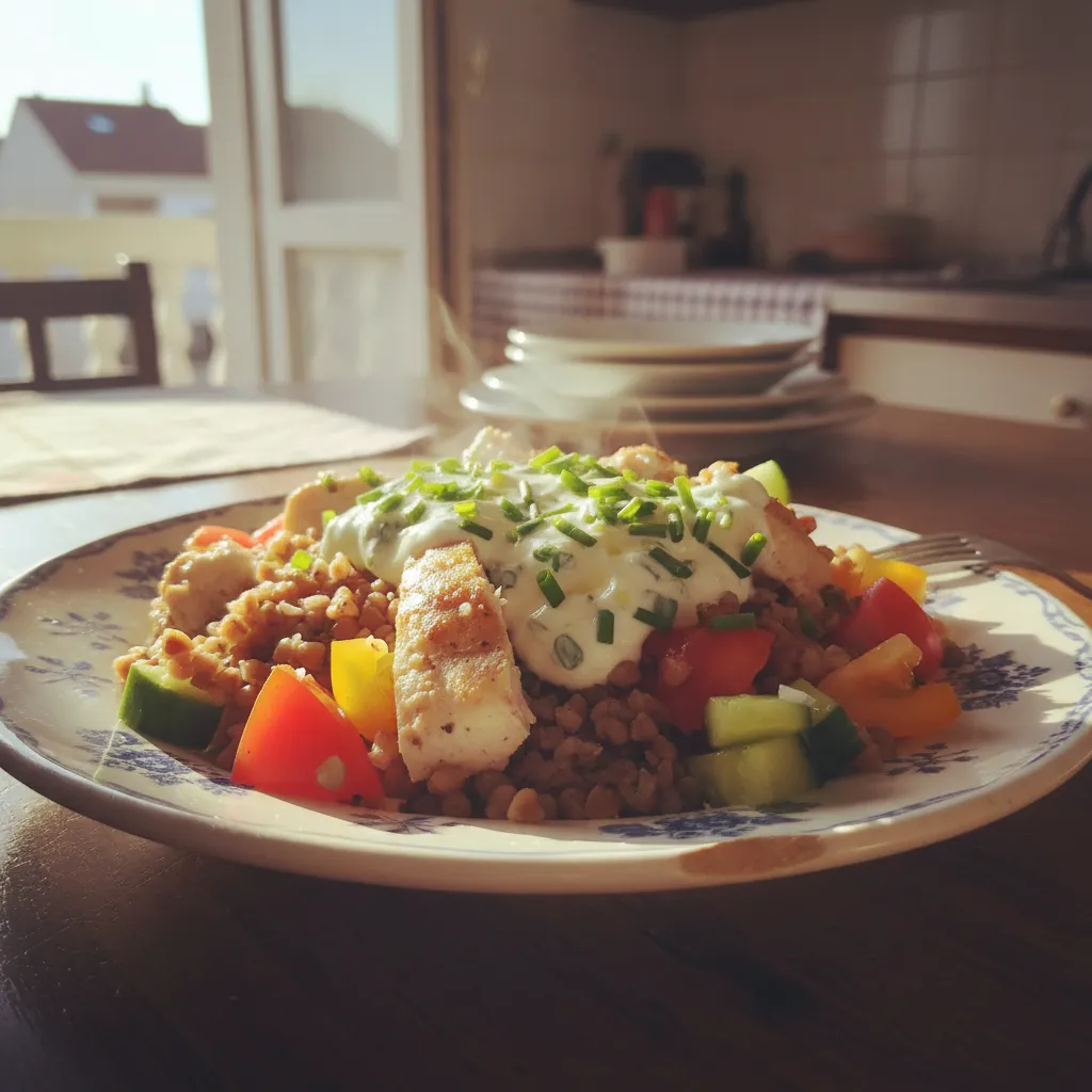 Salata s puretinom, heljdom i rajčicama
