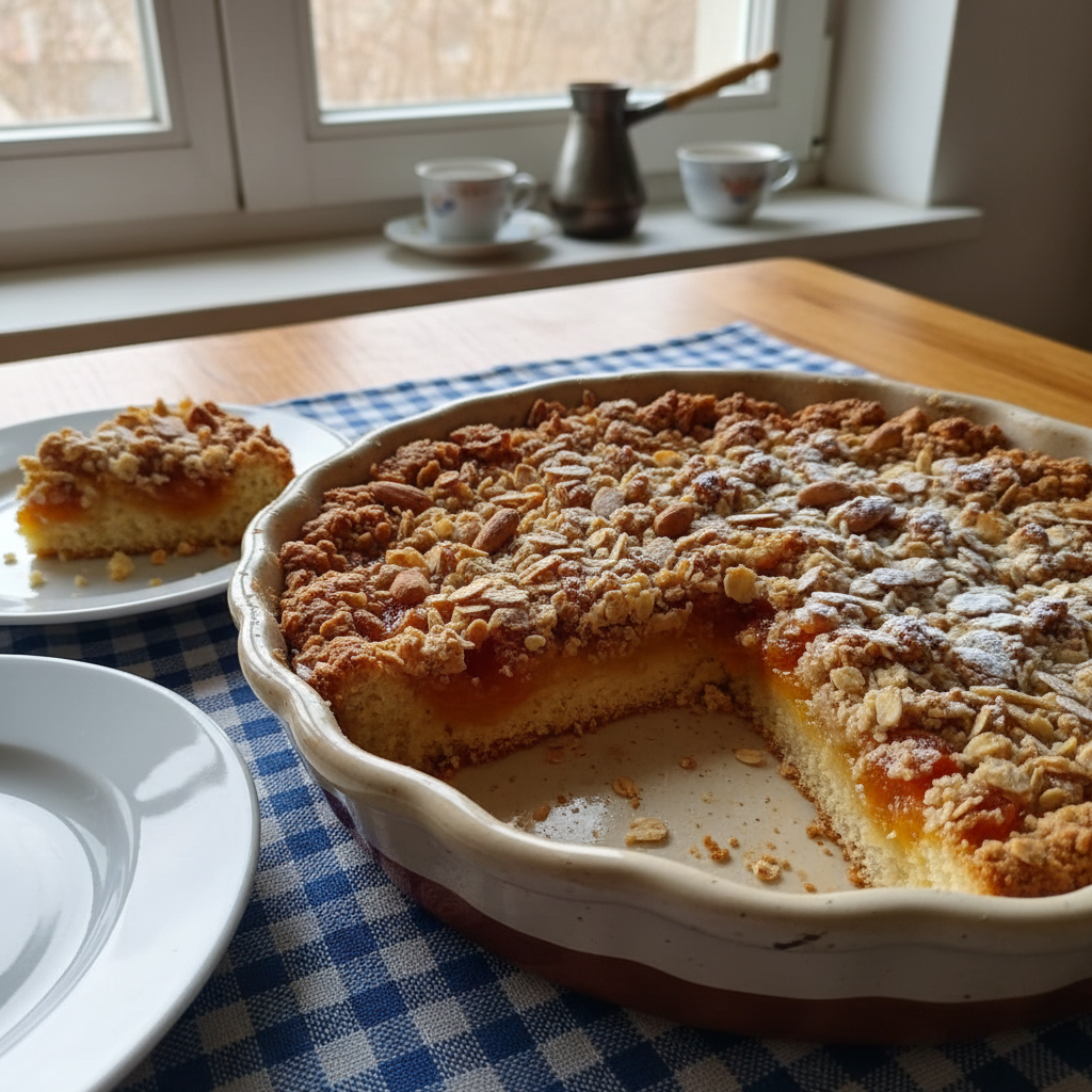 Mrvičasti kolač s marelicama i bademima