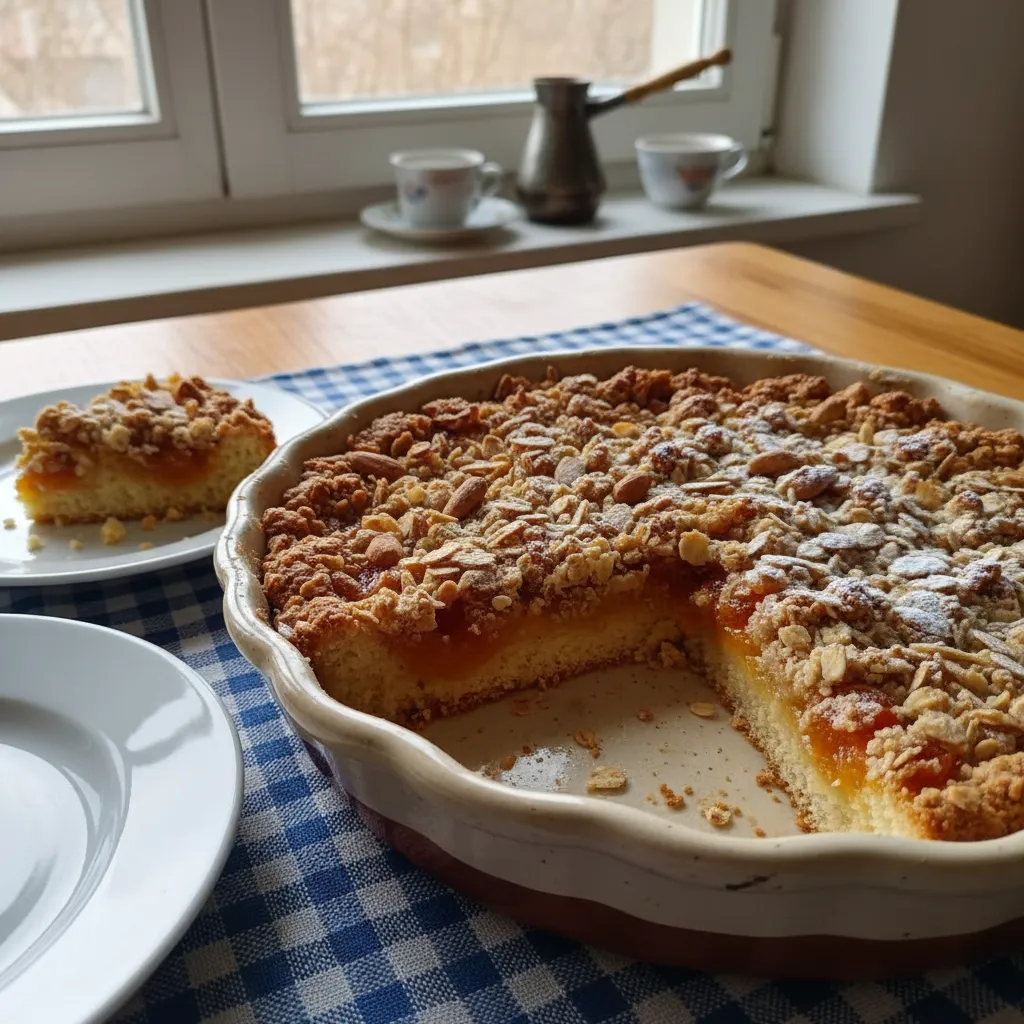 Mrvičasti kolač s marelicama i bademima