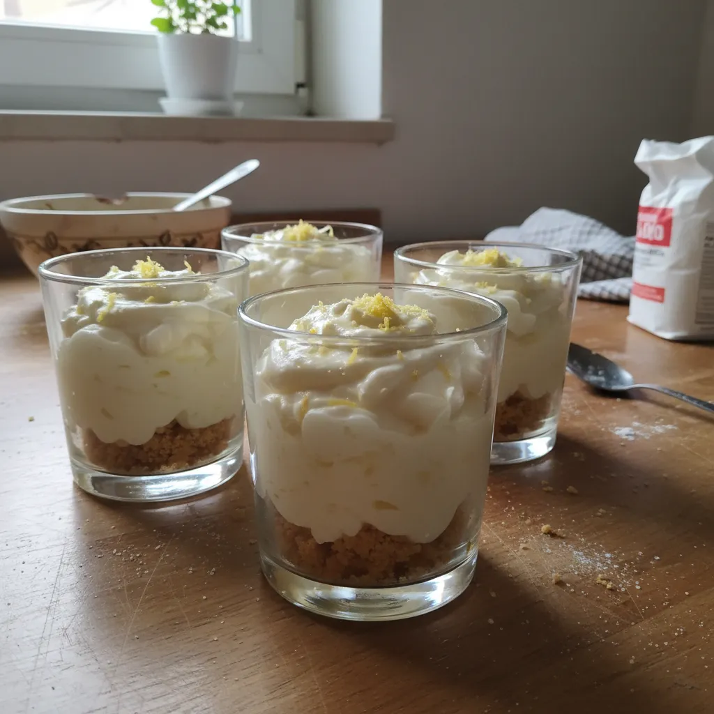 Kremasti desert u čaši sa svježim sirom i limunom