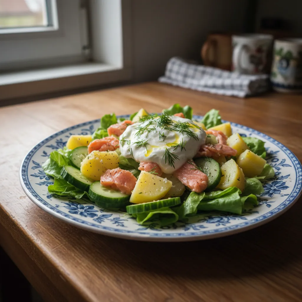 Salata s lososom, krumpirom i koprom