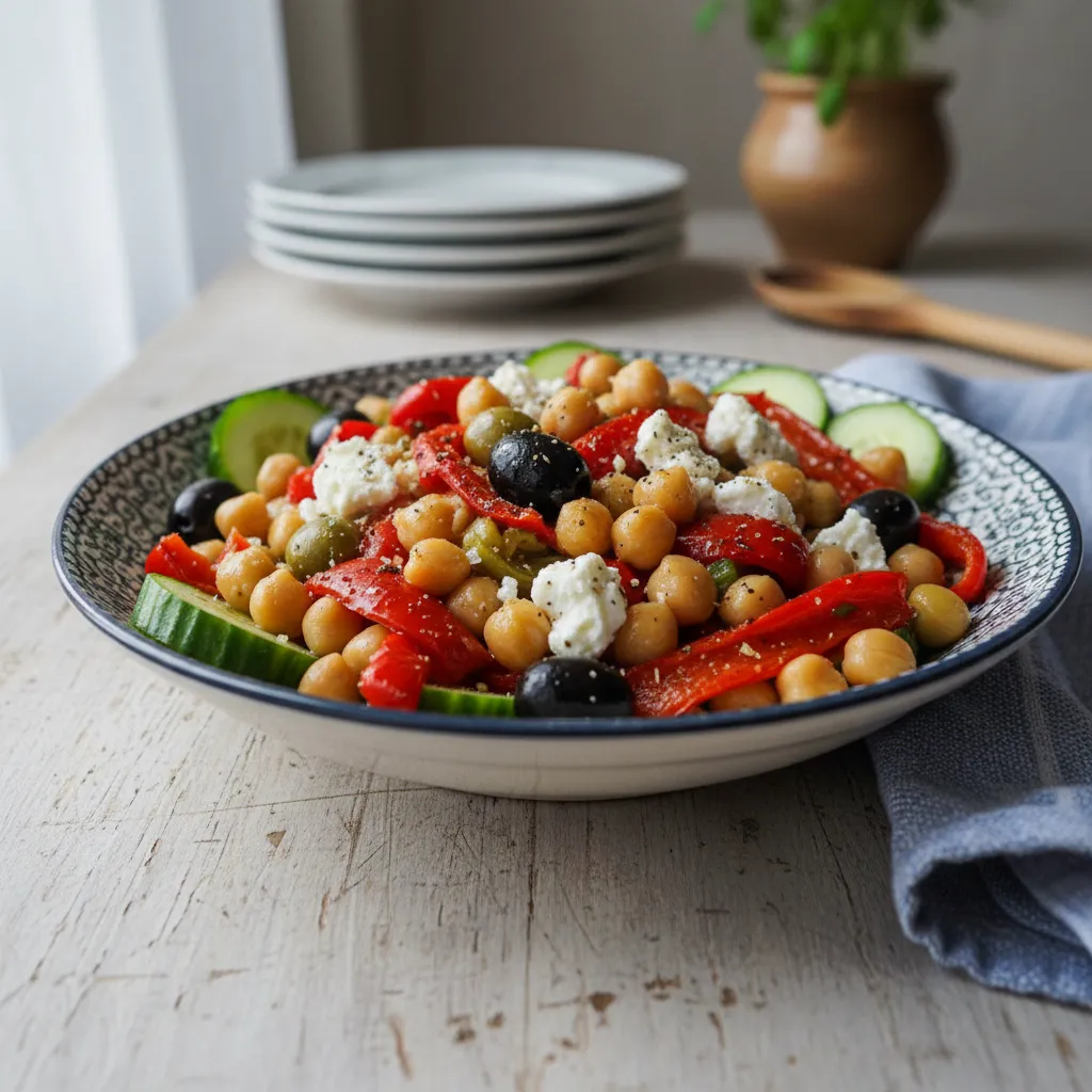 Slanutak s pečenom paprikom i feta sirom