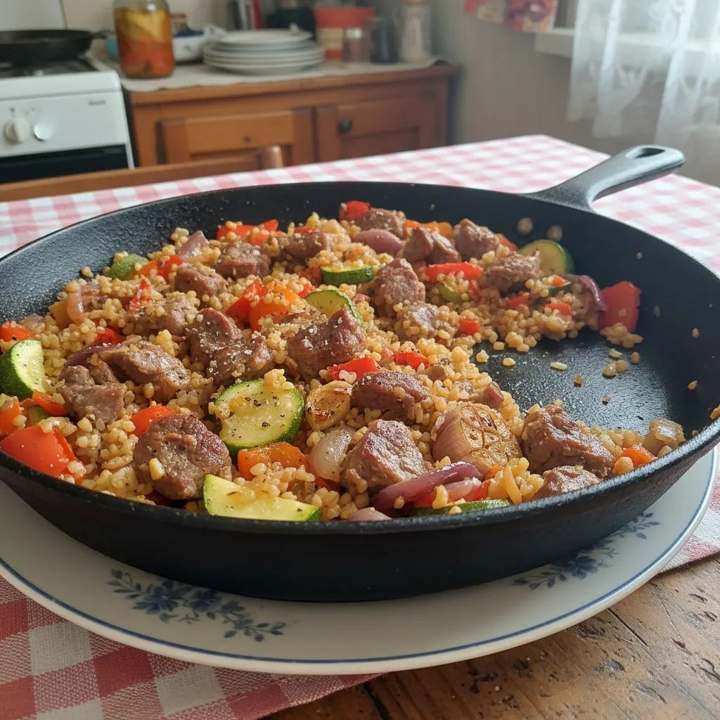 Tava s janjetinom, bulgurom i povrćem