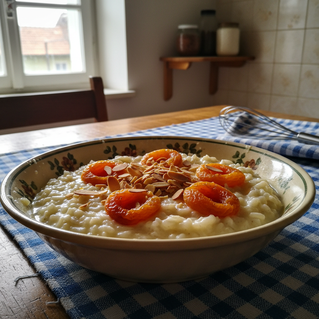 Riža na mlijeku s marelicama i bademima