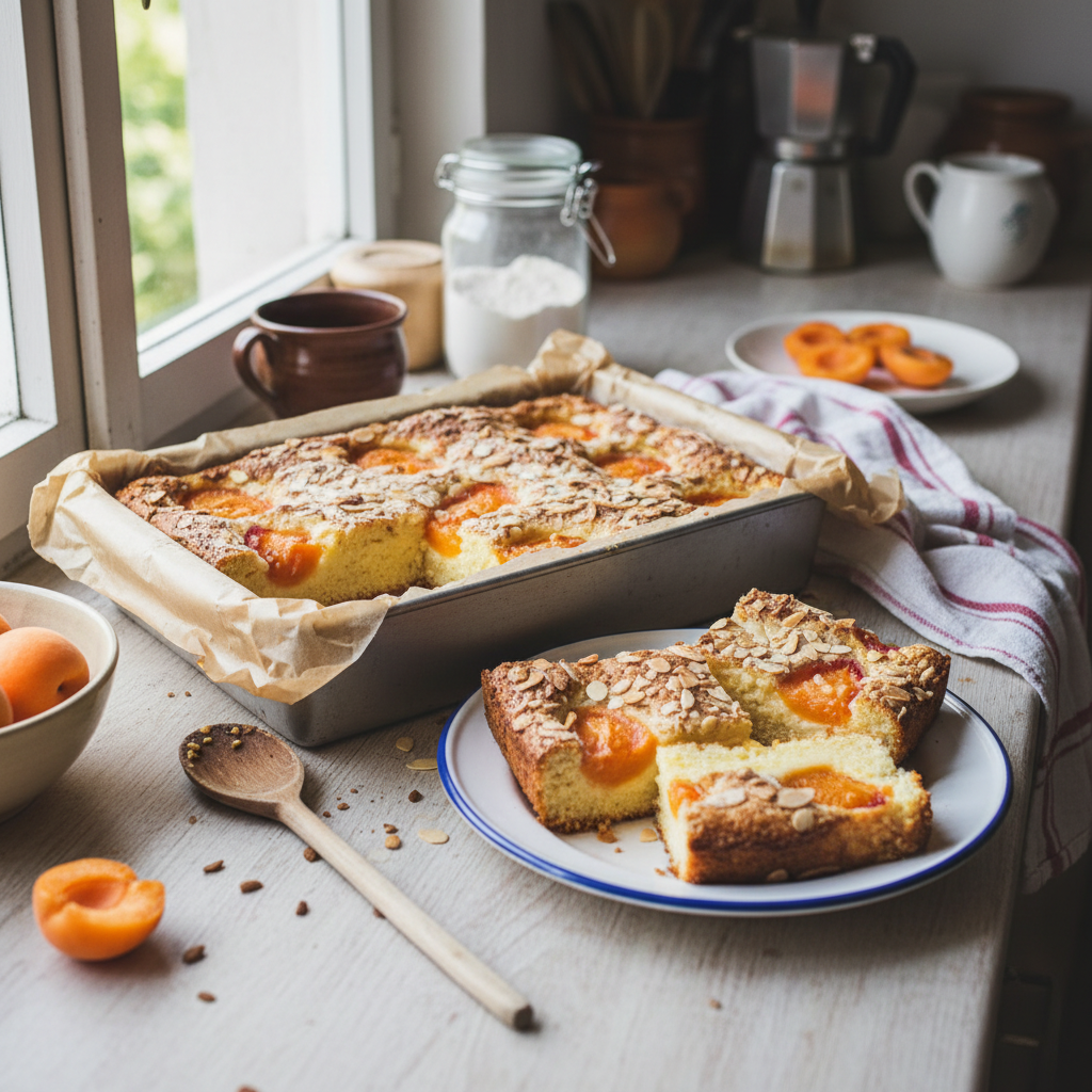 Puding kolač s marelicama i bademima