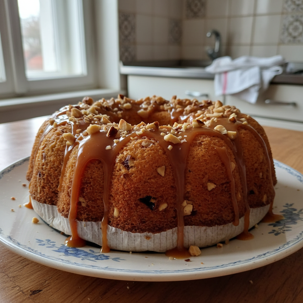 Biskvitni kolač s karamelom i lješnjacima