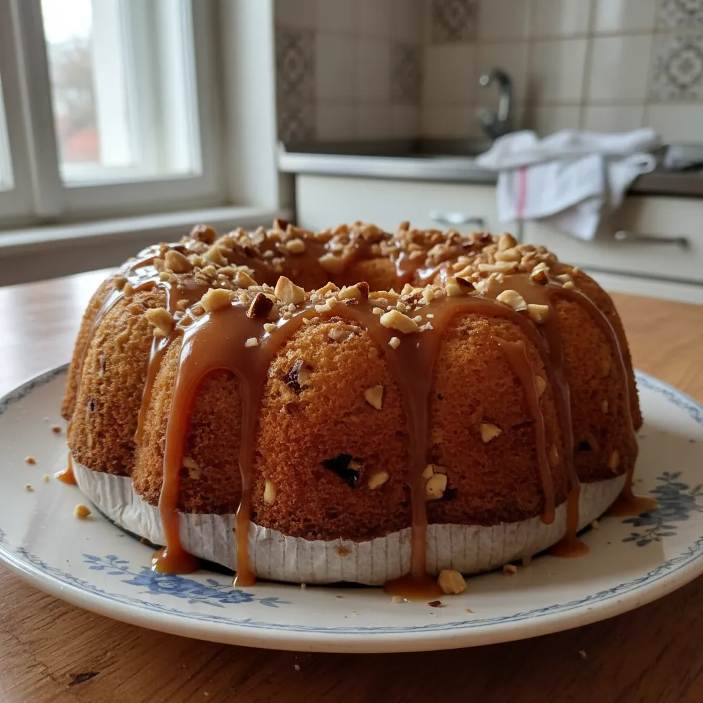 Biskvitni kolač s karamelom i lješnjacima