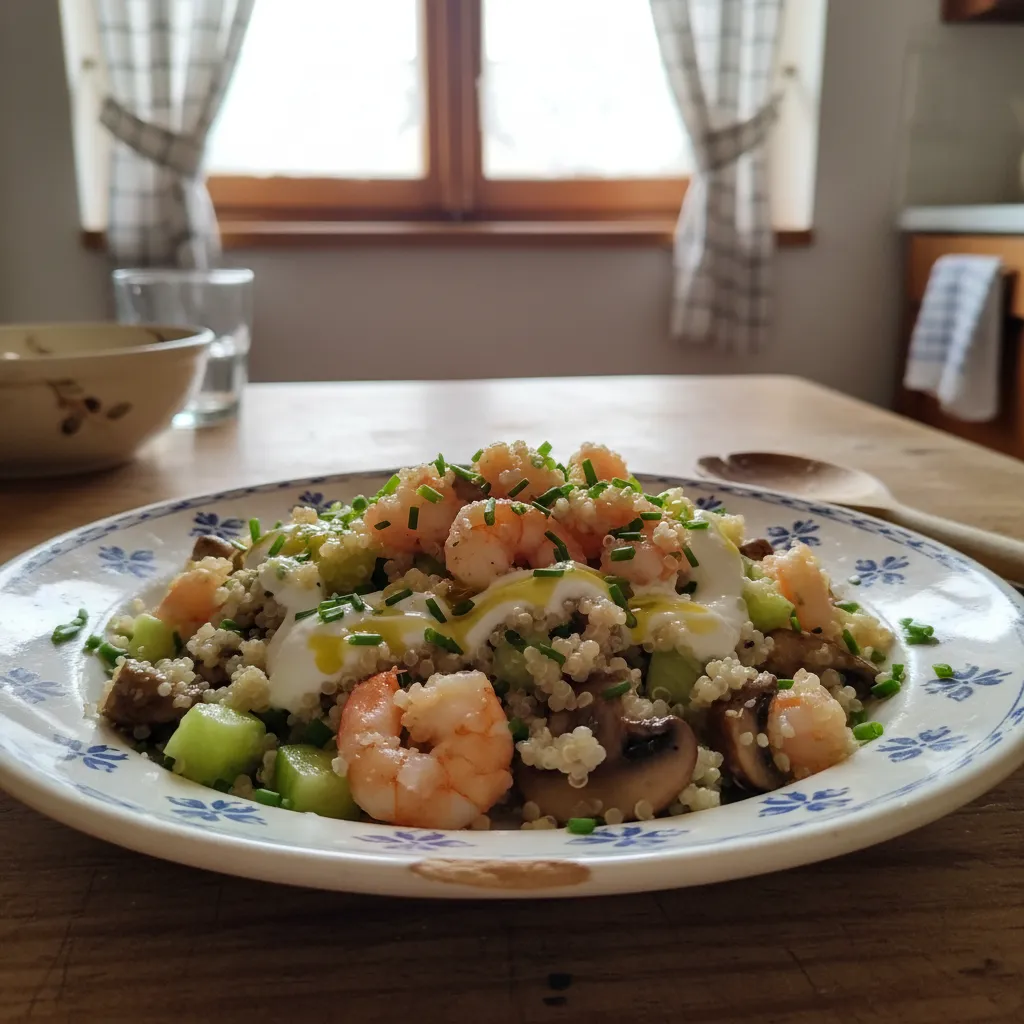 Salata s kozicama, kvinojom i gljivama