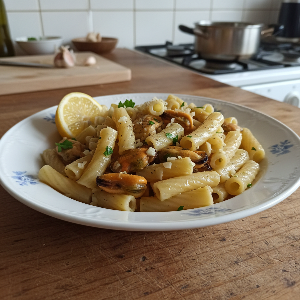 Tjestenina s dagnjama, maslinovim uljem i češnjakom