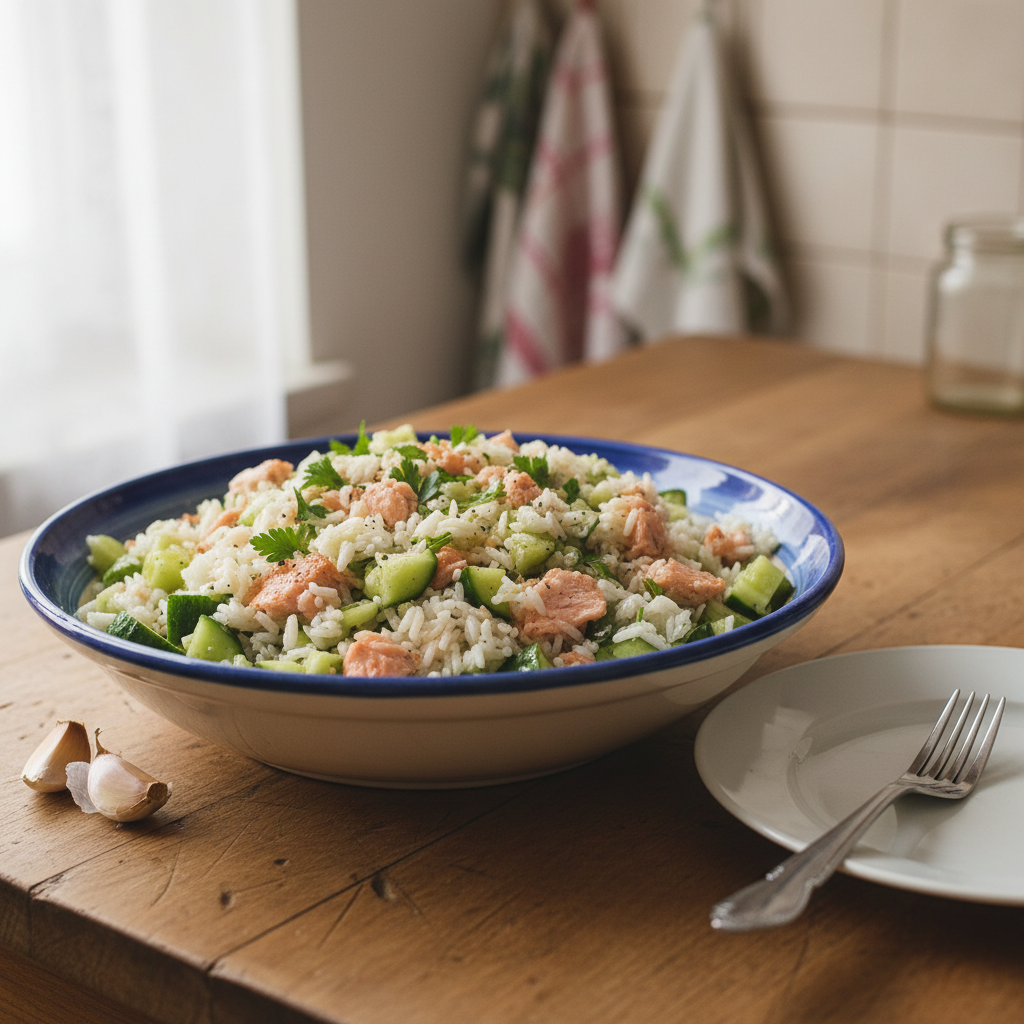 Salata s lososom, krastavcem i rižom