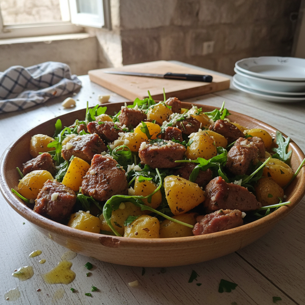 Bowl s janjetinom, rukolom i krumpirom