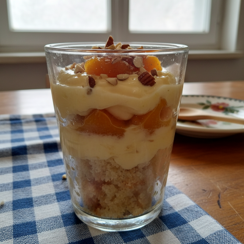 Kremasti desert u čaši s marelicama i bademima