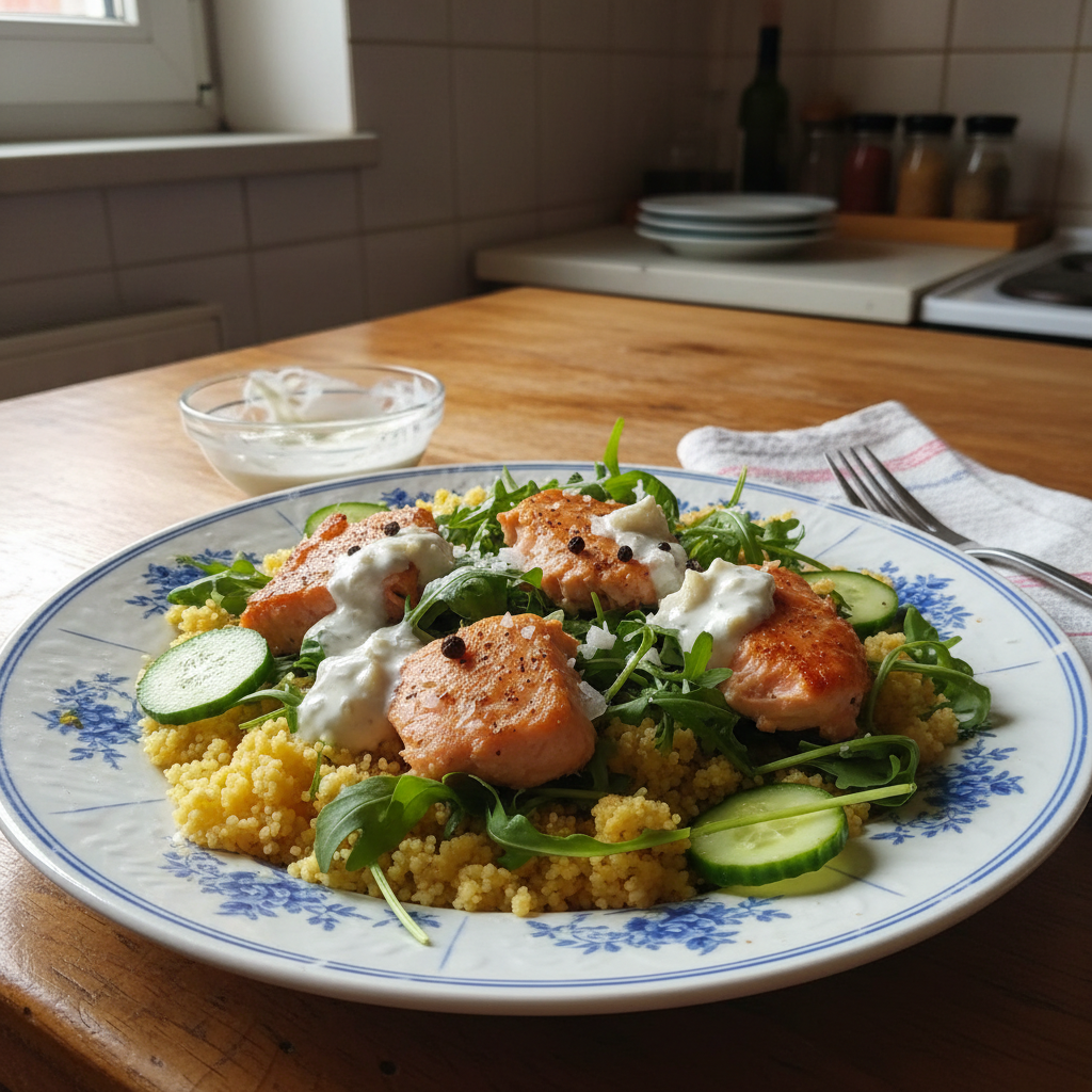 Losos s kus-kusom i rukolom