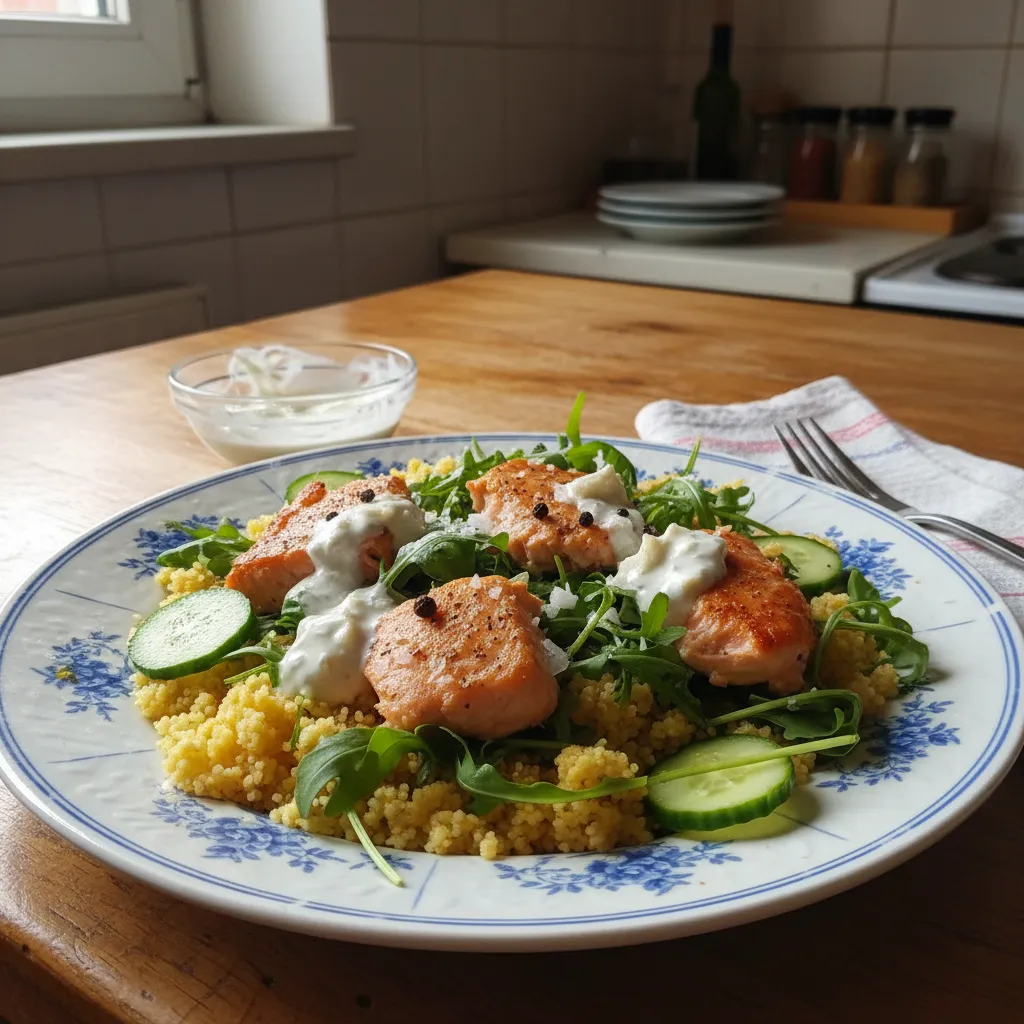 Losos s kus-kusom i rukolom
