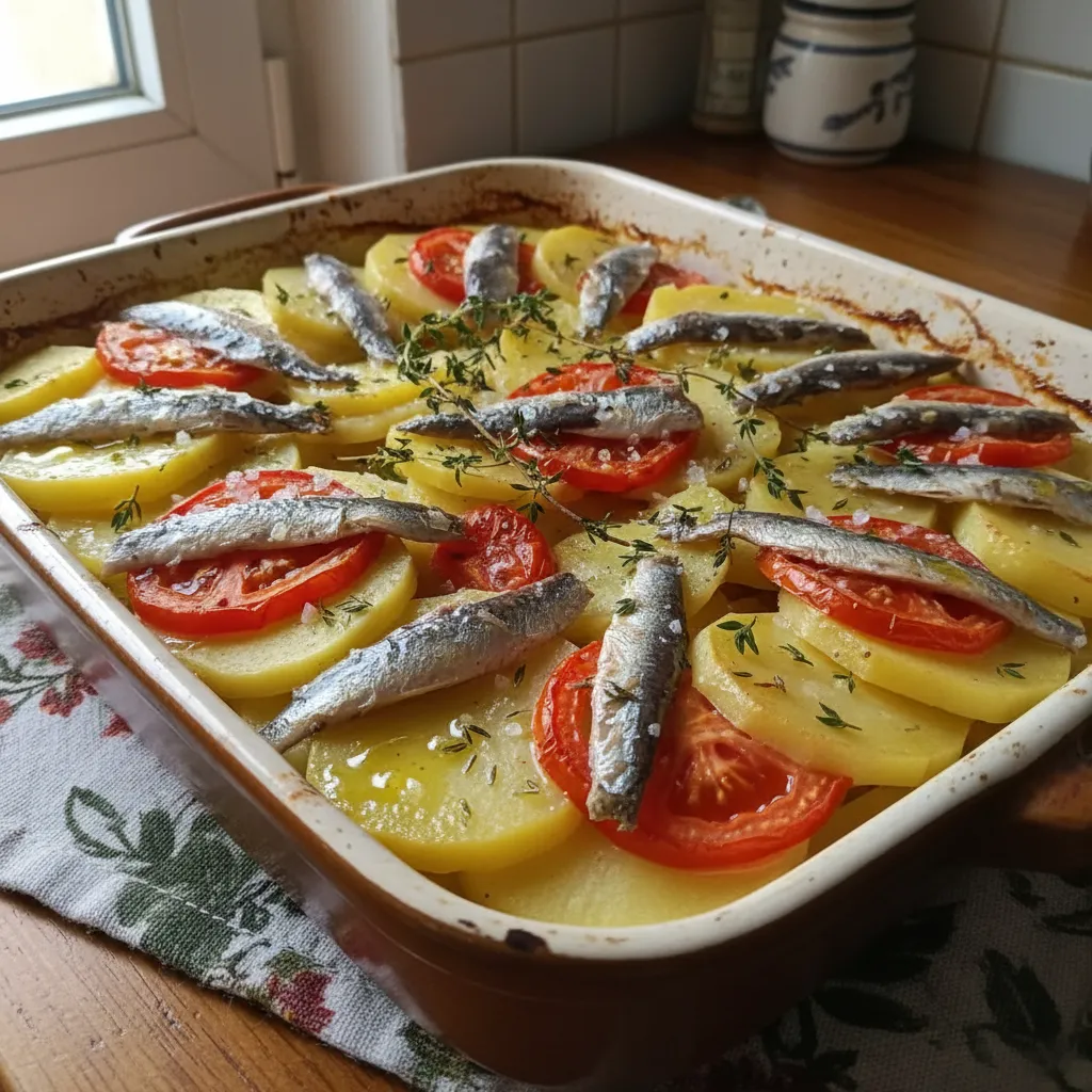 Složenac od inćuna s krumpirom i rajčicama