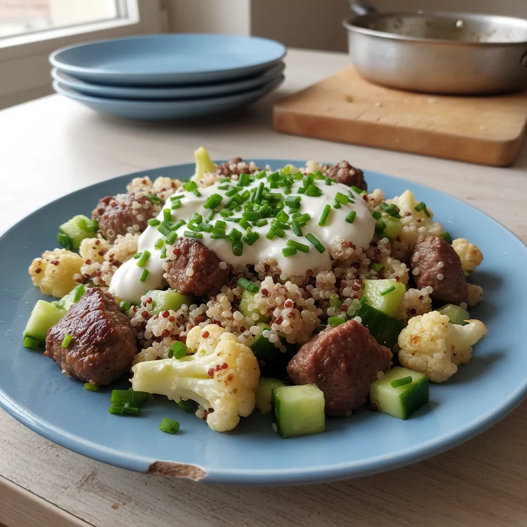 Salata s junetinom, kvinojom i cvjetačom