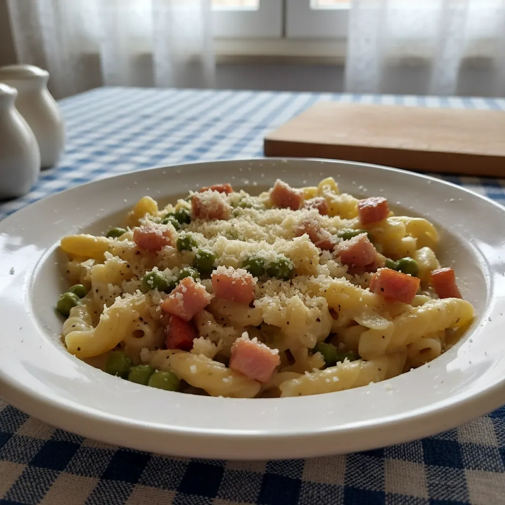 Tava s pancetom, graškom i tjesteninom