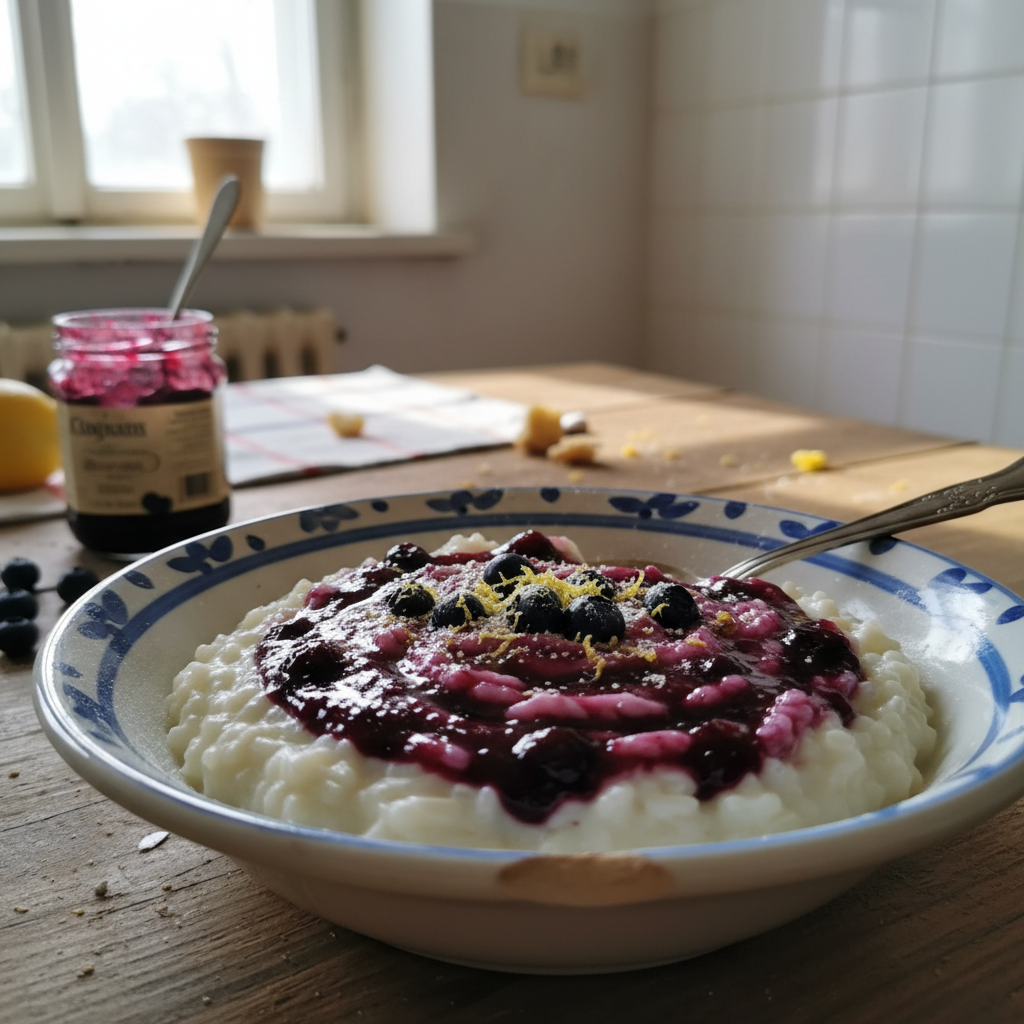 Riža na mlijeku s borovnicama i limunom