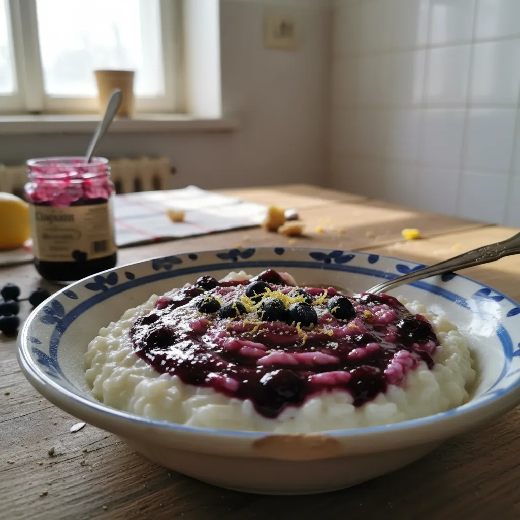 Riža na mlijeku s borovnicama i limunom