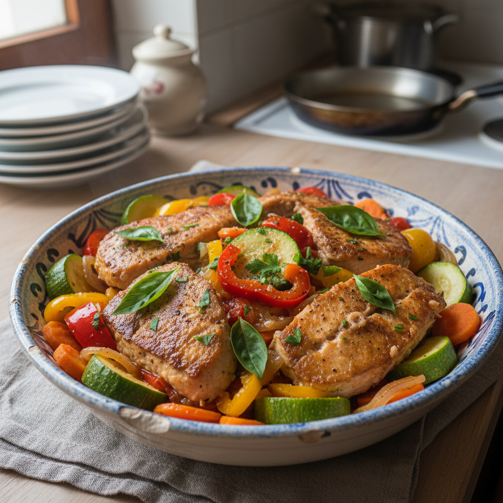 Palamida na tavi s povrćem, rajčicom i bosiljkom - recept